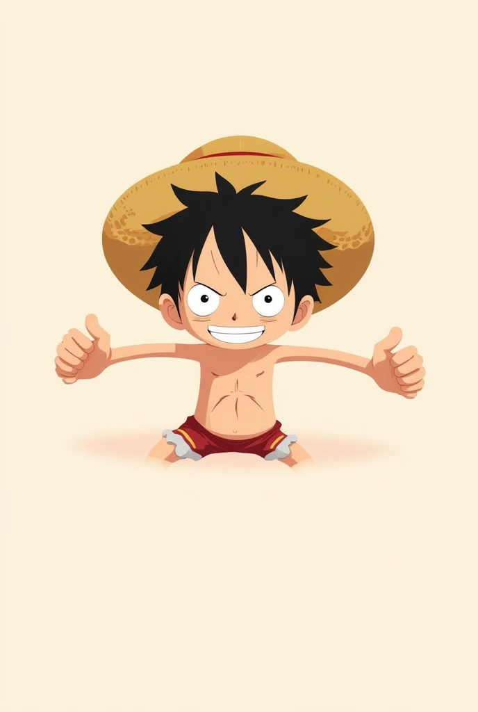 Crie uma imagem minimalista de Monkey D. Luffy with details on his hat and elastic arms."