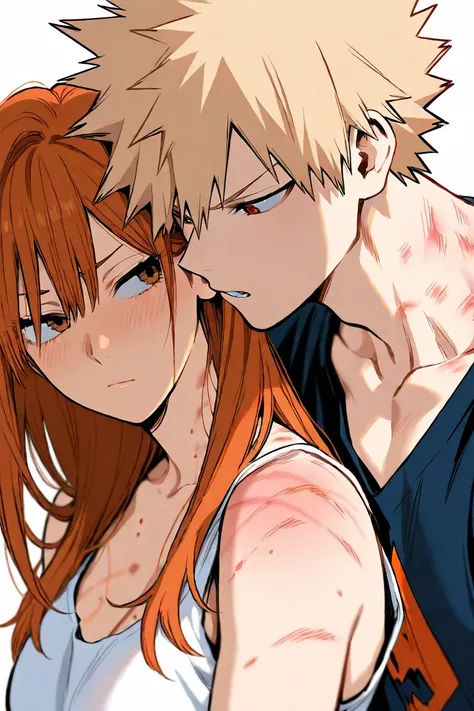 bakugo katsuki, girl with long auburn hair, couple, hickeys, bite marks, possessive, dark