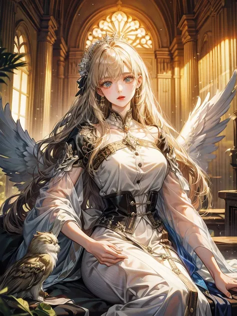 (( top quality)),( ultra high resolution),(Ultra-detailed new),(  Detailed Explanation ),(( best CG )),( Masterpiece), Ultra Detailed Art , Amazing New Art Form,( Fine Detailed Art:1.5), light, A Female Angel Descends 