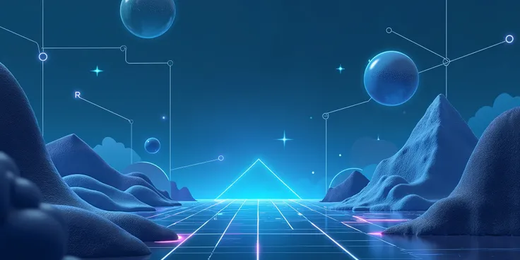 C4D,poster,Glowing scene , surreal scene,simple technology background, blue,network