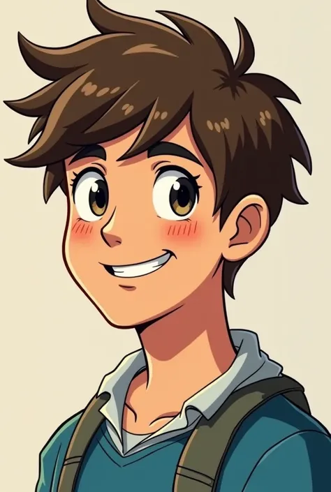  Create an image for the YouTube profile picture ,  cartoon style adventure time type , of a smiling teenage boy with details as if he were the most handsome boy in his school, Just his face and a little bit of his neck Adventure Time style lines 