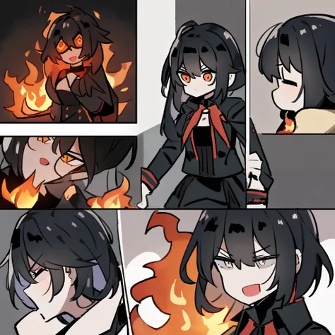 addictive, black hair,cool,Chuunibyou, Cross ,Fire image ,It's not like there's a flame,Red and Black,cool dark room,Mine Girl子,Mine Girl