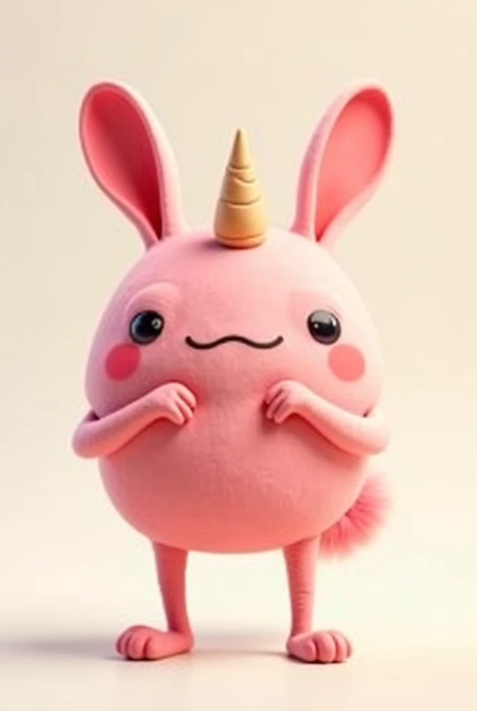 little monster，The rabbit monster ，Very cute， is chubby ，The tail is long， has short hands ， has a pink body，There is a horn on the head， long legs ，Big head