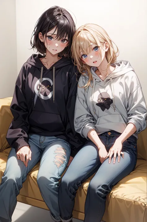  completely anatomically correct、 best image quality、 highest resolution、 top quality、's greatest masterpiece、 super precision 、 illustration style、Soft Light Source、 Soft Shadows、 simple background、Blurred Background、
Two beautiful girls are sitting side ...