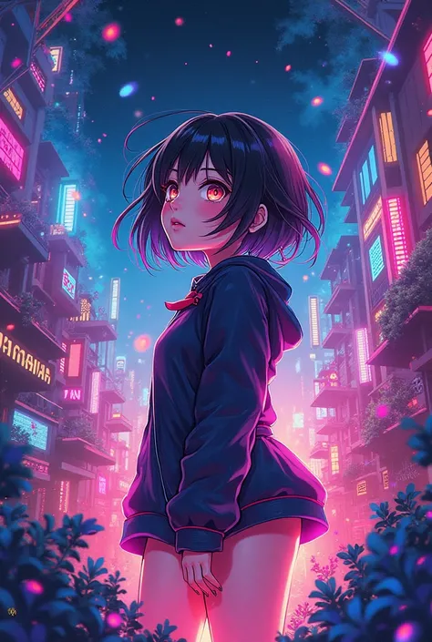 I love music background picture neon anime girl