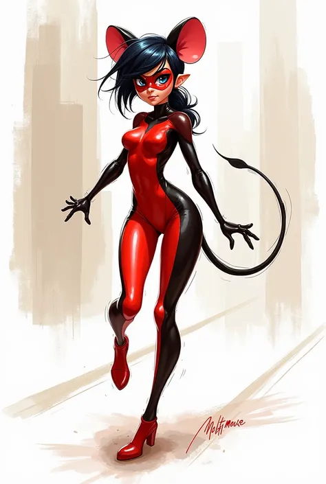  make a heroine character inspired by multimouse,  as close to that possible style  (From Miraculous ) But let it be more like a sketch 