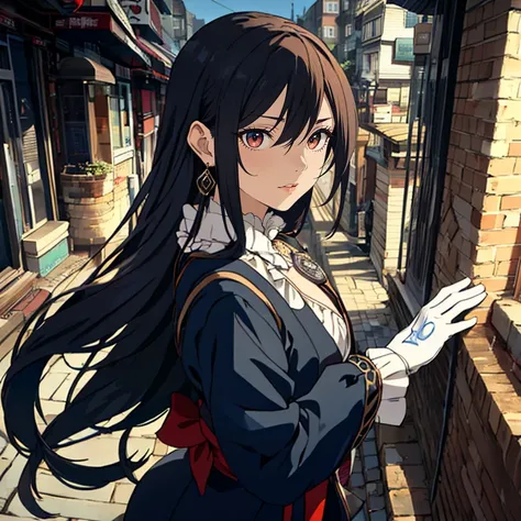 masterpiece。best quality。(Japanese anime style CG:1.2)。a dark, gothic, and classical style。super high definition。8k wallpaper。detailed。attention to beautiful details。Hues and overall tones are dark or cool。dynamic composition。dynamic angle。shallow depth of...