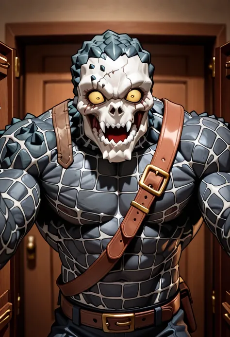 Killer croc,shocked face,looking inside closet