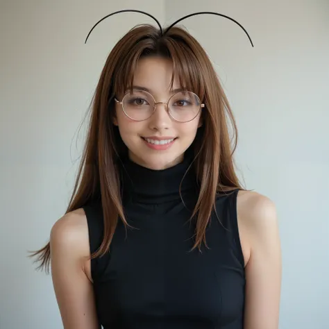 narunarusegawa, naru narusegawa, long hair, brown hair, antenna hair, realistic antenna hair, brown eyes, amazingly beautiful face, realistic japanese female face, light cosmetics, detailed face,
gothic girl outfit, black stockings, black skirt, sleeveless...