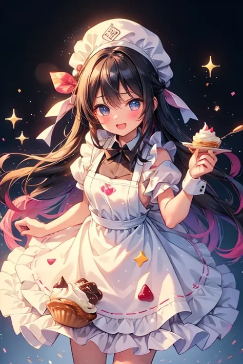 ( Girl Dessert Quality , ultra high resolution), Illustration of ,Delicious sweets,rolling pin,Knead the dough, Sprinkle Flour ,  mixed ingredients  , apron, Cute Chef Hat , pastry chef, Focus on Hands , Fruit and Chocolate , Carefully Decorated Cupcakes, ...