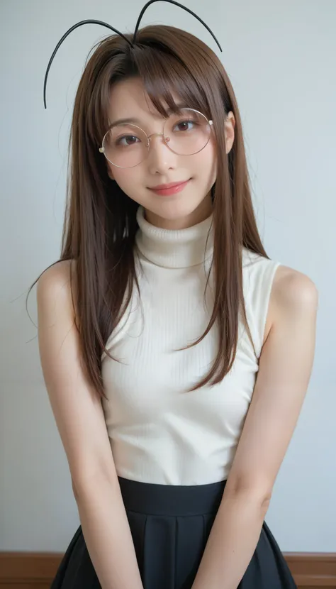 narunarusegawa, naru narusegawa, long hair, brown hair, antenna hair, realistic antenna hair, brown eyes, amazingly beautiful face, realistic japanese female face, light cosmetics, detailed face,
gothic girl outfit, black stockings, black skirt, sleeveless...