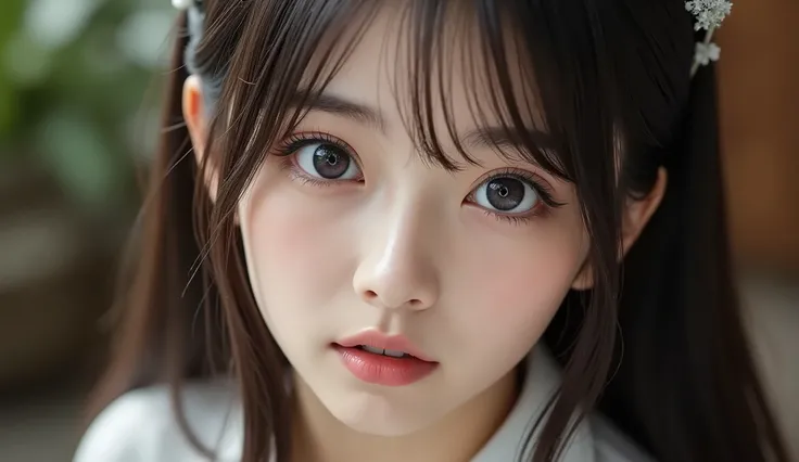 8k, ultra high resolution , top quality, masterpiece,rule of thirds,golden ratio, surreal, photos, one woman,( girl:1.3), cute, cute顔, Beautiful Eyes in Every Detail , 細かく Details, Mature Women, princess,extream close up,smile, black hair,Messy hair,I...