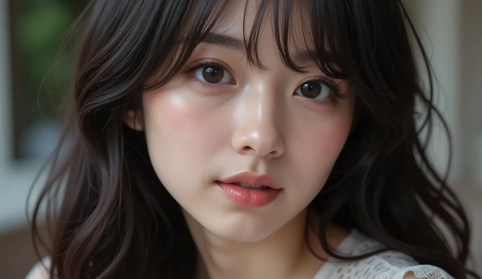 8k, ultra high resolution ,   top quality,  masterpiece,rule of thirds,golden ratio, surreal, photos,  one woman,(  girl:1.3), cute, cute顔, Beautiful Eyes in Every Detail , 細かく Details, Mature Women, princess,extream close up,smile, black hair,Messy hair,I...