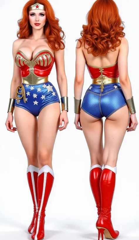 (masterpiece, best quality:1.2), 1girl, solo sexy amouranth as a sexy Wonder Woman , 8k, hd, masterpiece, white background, full body, character design sketch in various perspectives, rear, front, 3 /4, profile
