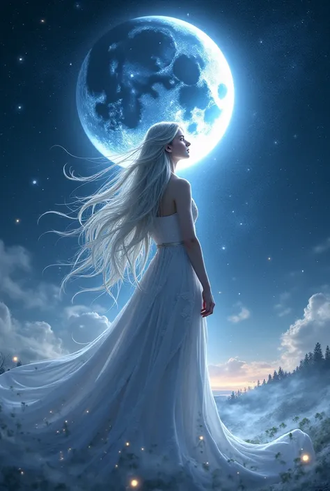 Moon goddess with straight hair.