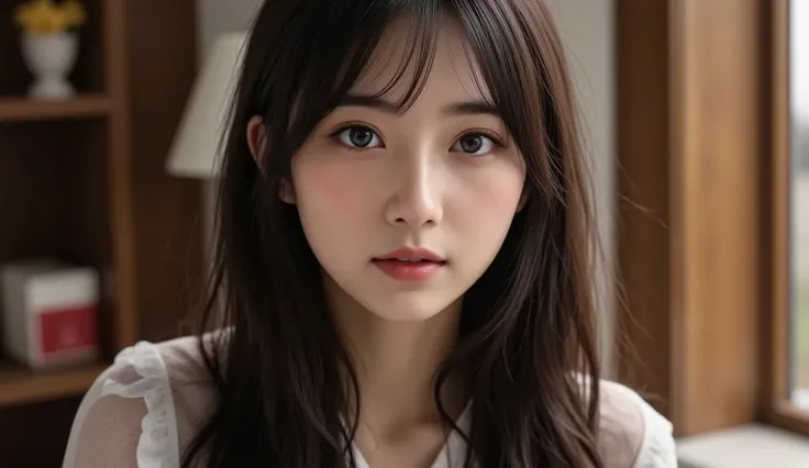 8k, ultra high resolution , top quality, masterpiece,rule of thirds,golden ratio, surreal, photos, one woman,( girl:1.3), cute, cute顔, Beautiful Eyes in Every Detail , 細かく Details, Mature Women, princess,extream close up,smile, black hair,Messy hair,I...