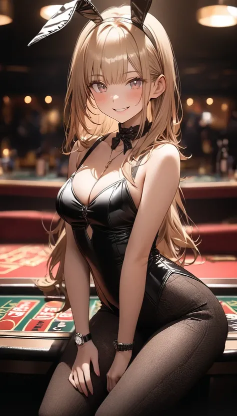 (( Masterpiece)), (( top quality)), (Anime:1.3), ( super detailed:1.2), ( Hi-Res:1.3), ( professional photo shoot:1.4),Smet photo , Masterpiece,  top quality, Cinema Lighting,  one girl, handsome girl, cowboy shot,   Watch Viewers , At the Casino,  Hair, L...