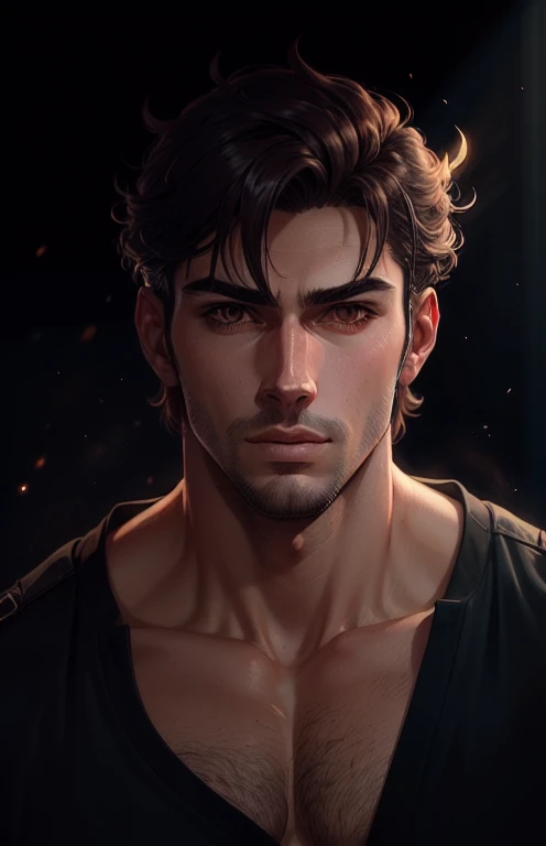 Ultra-detailed anime-style illustration of a handsome man, cinematic lighting, sharp shadows, high contrast, smooth skin, detailed clothing, semi-realistic, dark theme, masterpiece, 8K UHD