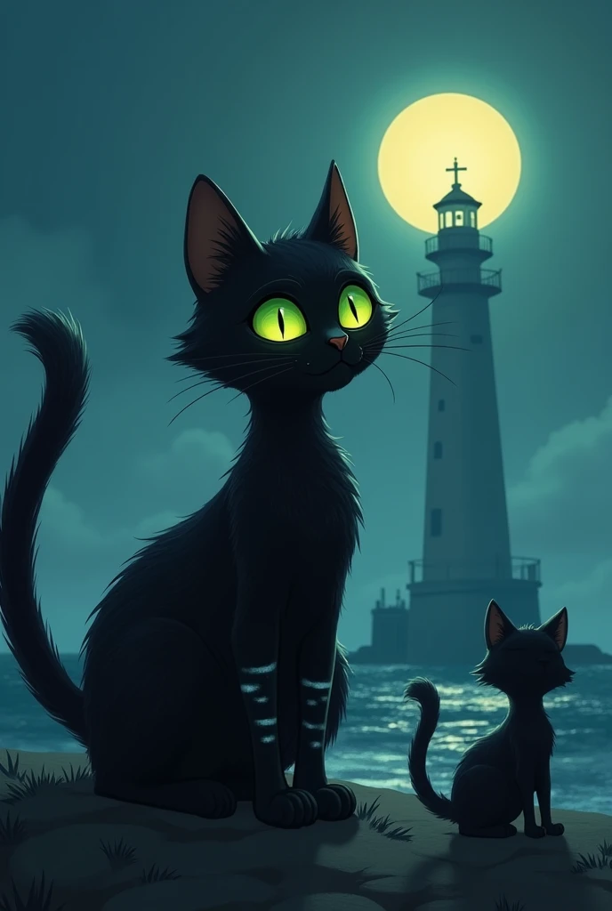 1.  Luna is the main character .  A black cat with bright green eyes ,  that recently lost her family .  She decides to explore an abandoned lighthouse ,  despite the dangers .  Luna is a brave and smart cat ,  is always ready protect your friends ,  but s...