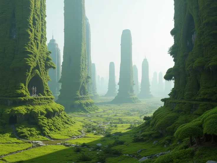  Future City　Fairly detailed　 buildings covered in moss are lined up　Wide々　