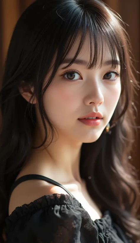 8k, ultra high resolution , top quality, masterpiece,rule of thirds,golden ratio, surreal, photos, one woman,( girl:1.3), cute, cute顔, Beautiful Eyes in Every Detail , 細かく Details, Mature Women, princess,full body,smile, black hair,Messy hair,ID photo...