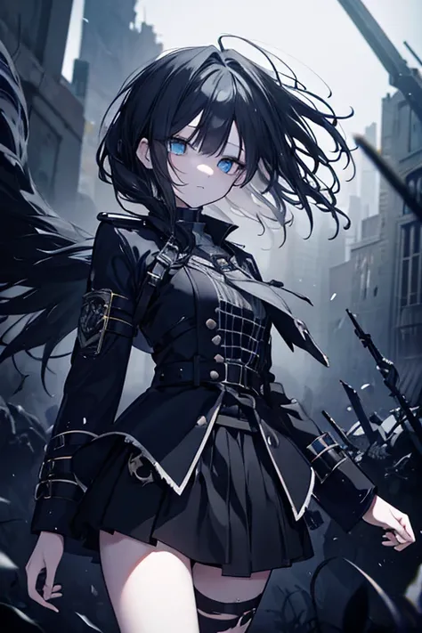 a borne and battle-worn magical girl, a cool girl in a miniskirt, detailed face and eyes, beautiful long eyelashes, intricate magical outfit, torn and damaged, tattered clothes, intense battle damage, magical energy flowing, moody dramatic lighting, cinema...