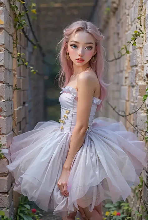 Photographically, very detailed, Very real, hyperrealism , super realistic, best quality,(masterpiece, soft lighting, Stylish eyes with attention to detail : 1.2), a pretty young girl,(cute), sleeveless, sheer off-the-shoulder tutu,Tights ,Can you loosen t...