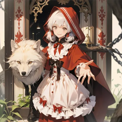 Armed Red Riding Hood、Little Red Riding Hood and the Wolf、 girl、 red clothes、smile、 