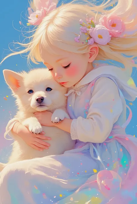 ultra detailed, absolutely resolution, masterpiece.
A girl gently hugs a running puppy.
various colorful iridescent foggy glitter effects.
extremely delicate depiction, extremely clear image, bold and dynamic, contrasts of light and shadow, 2.5D, artist...