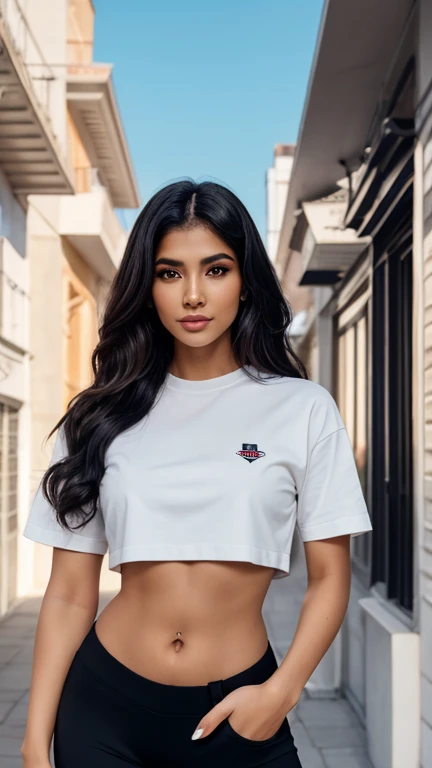 "A hyper-realistic full-body [Female] AI influencer, aged [25], with an appearance from [india]. They have [Skin Tone - Fair] skin, [Eye Color - Black,], and [Hair Color & Style - Black, Blonde,]. Their face structure is [Soft, Sharp,], with [Thick,] and [...