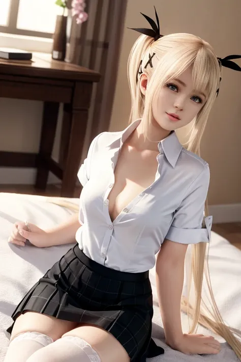 Marie_rose, master-piece, best quality, office lady, white shirt, black tiny skirt, white stocking, lying, before sex