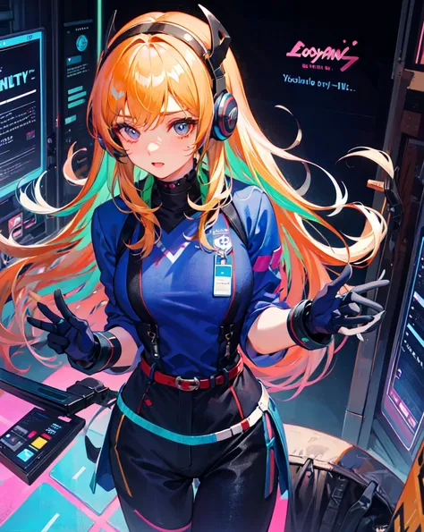  1 girl,Alone, long hair headphones , Sporty clothes rich in color　 listening to music　Full of dynamism
high resolution,  top quality, cyber city action painting,  shining 