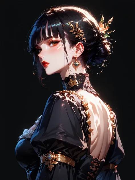 (masterpiece, best quality, absurdres, highres), amazing quality, very aesthetic, volumetric lighting, digital art style, drawn aesthetic, concept painting, ultrahigh definition, 1girl, solo, looking at viewer, blush, bangs, simple background, black hair, ...