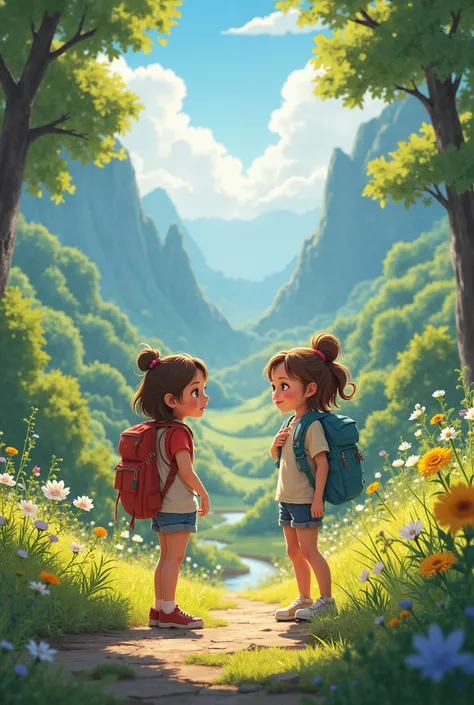 The two girls go on a tour enjoying the beauty of the environment