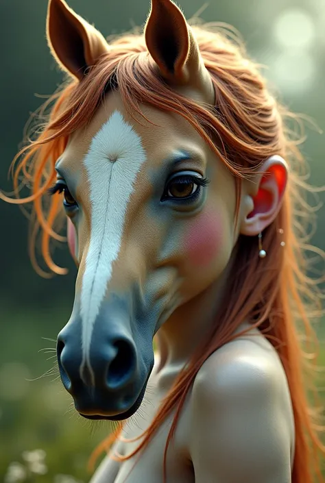 A human girl with horse face