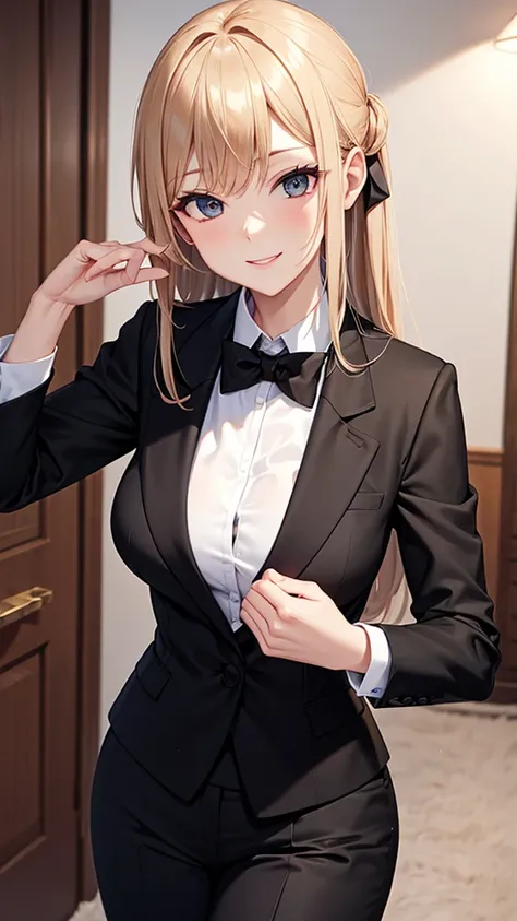 Sexy older sister in a black luxury business suit　　 　　 black tie 　　smile　  Hi-Res　  Hi-Res