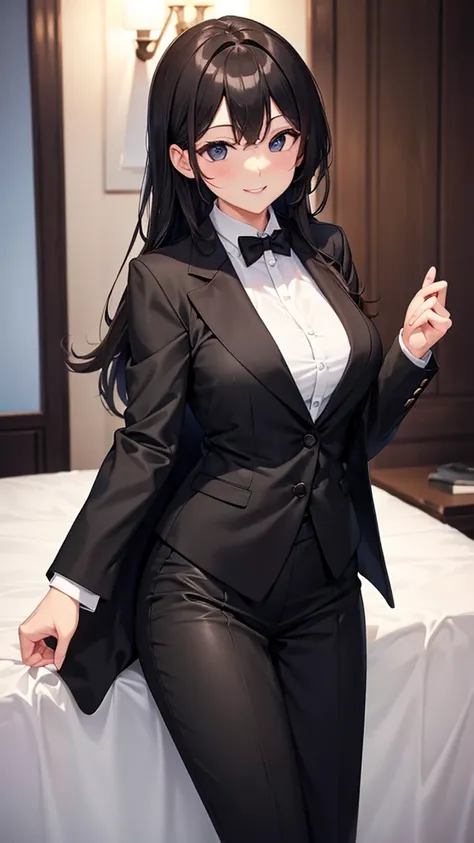 Sexy older sister in a black luxury business suit　　 　　 black tie 　　smile　  Hi-Res　  Hi-Res