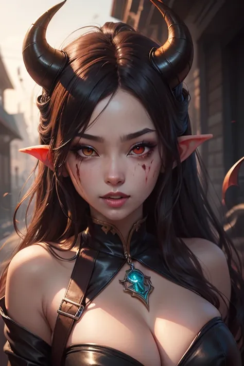 a woman with horns and horns on her head, dnd portrait of a tiefling, tiefling, red eyes, rossdraws 1. 0, demon girl, portrait of demon girl, rossdraws 2. 0, tiefling from d & d, artwork in the style of guweiz, tiefling female warlock, beautiful succubus, ...