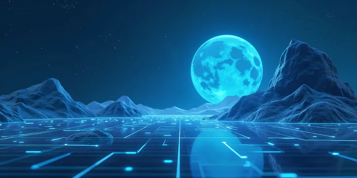 C4D,poster,Glowing scene , surreal scene,simple technology background, blue,network
