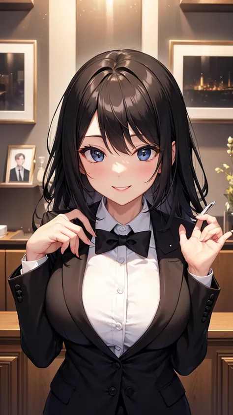 Sexy older sister in a black luxury business suit　　 　　 black tie 　　smile　  Hi-Res　  Hi-Res