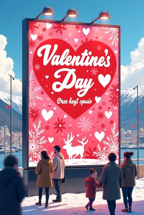 Write words about valentine day on billboard setting at muroran city in hokkaido japan