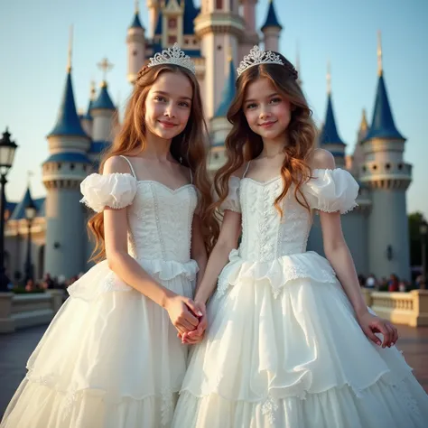 highest quality, masterpiece, highest resolution, artwork, super それにget used to it, many get used to it, get used to it, それにget used to it, woman, (30 years old),the two girls are princesses,((disney ball gown dress with corset top(belle,sow white))),long ...