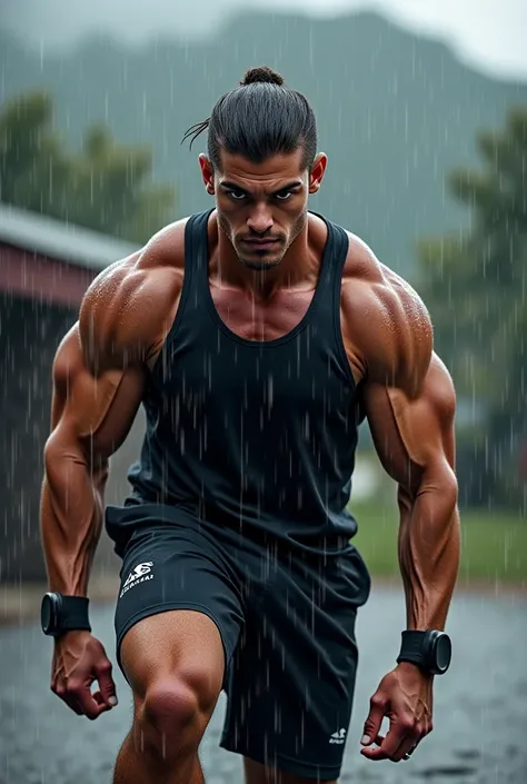 Athlete training in the rain