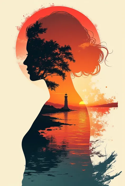 high quality，8k Ultra HD，Beautiful Double Exposure，Combining the silhouette of the goddess with the sunset coast， Sunset coast should be used as a ground layer background，Details are integrated into the silhouette of the goddess， clear lines ，The backgroun...