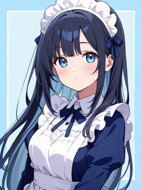 Light blue maid with black hair and half twins