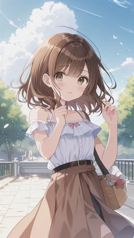  top quality,  Masterpiece,  ultra high resolution, 8k, Summer sky, early summer, (((Summer clothes)),  show anime style  , One,  Softline Art ,   DIGITAL ENHANCEMENT  , shojo anime touch, shojo manga core, Flowing fabric, close, ( short brown hair )), バレン...