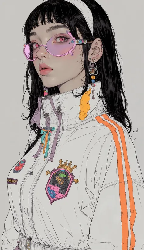  Arab Woman in a White Tracksuit with Colorful Ribbons, Portrait inspired by Luisa Matthias Dottil,  Pexel Contest Winner ,  neo-fauvism,  wearing a tracksuit ,  and I'm wearing a jersey,  Chappie in adidas jersey ,  suspiria and neon demon style ,  Joinin...