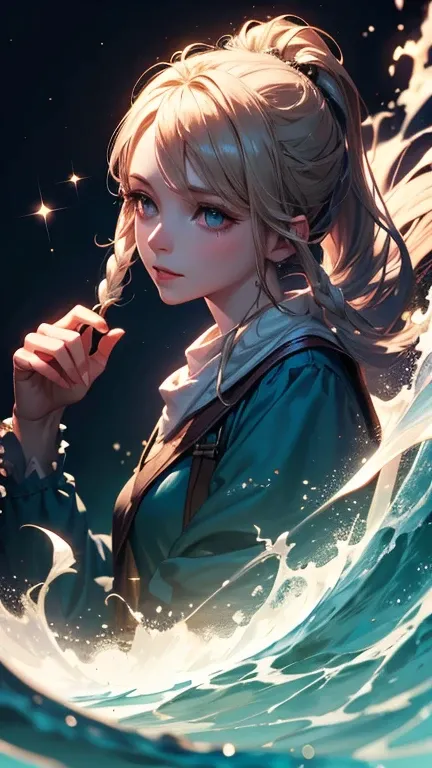 a beautiful magical girl with long flowing ponytail hair, delicate detailed facial features, porcelain skin, wearing a long flowing robe, standing in a surreal fantasy landscape with glowing magical orbs and mystical energy, highly detailed, cinematic ligh...