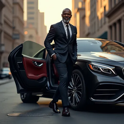 A black man getting down from is car