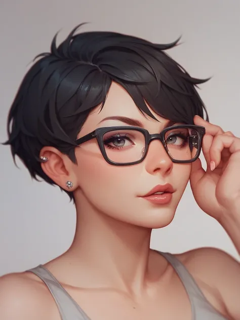 short cut black hair boyish girl glasses